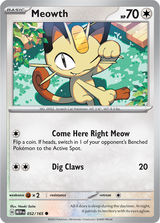 Meowth Reverse Holo 052/165